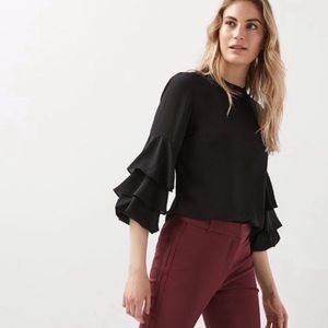 Ruffled Sleeve Silky Crepe Blouse Black NWT XL